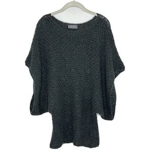 Wooden Ships Women's Gray Mohair Wool Poncho Kimono Half Sleeve Sweater Sz S/M